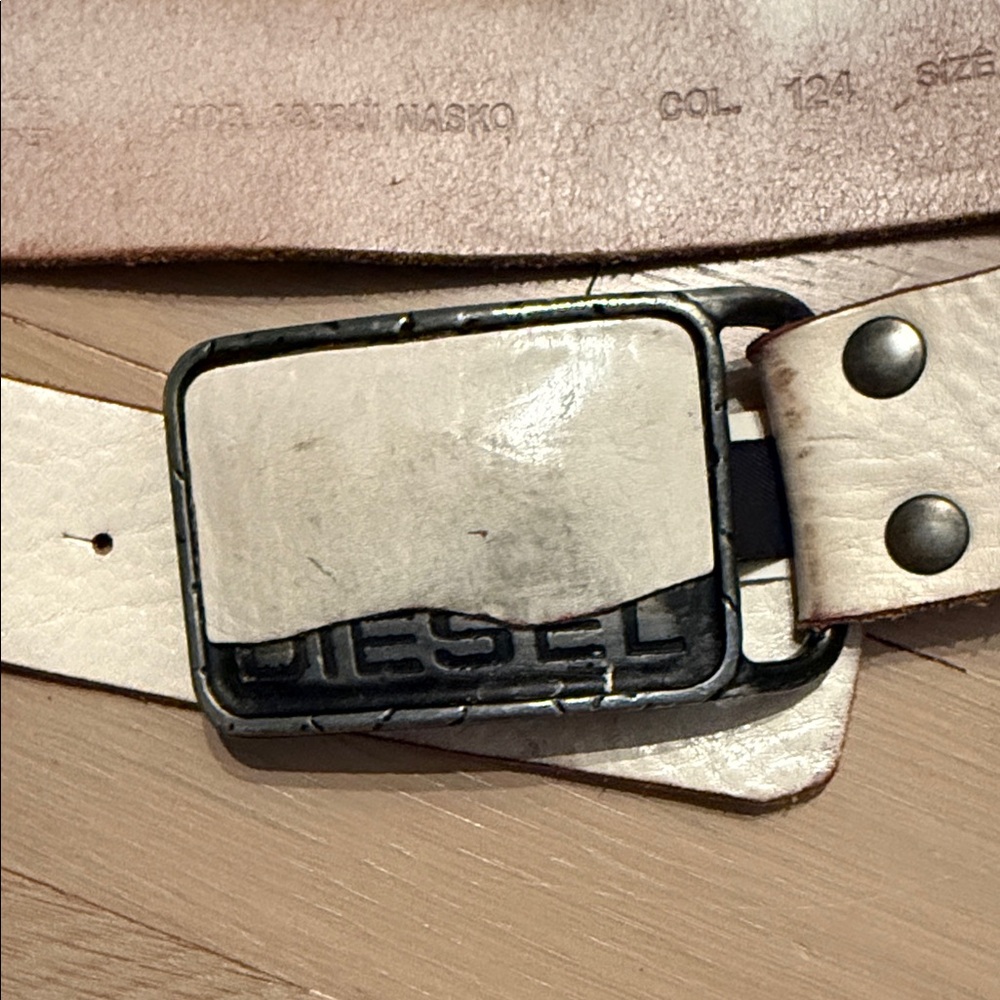 Diesel Cream Leather Belt with Black Buckle